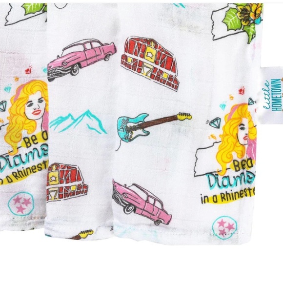 Little Hometown Tennessee Dolly Parton Swaddle Blanket Burp Cloth Set - Picture 3 of 11